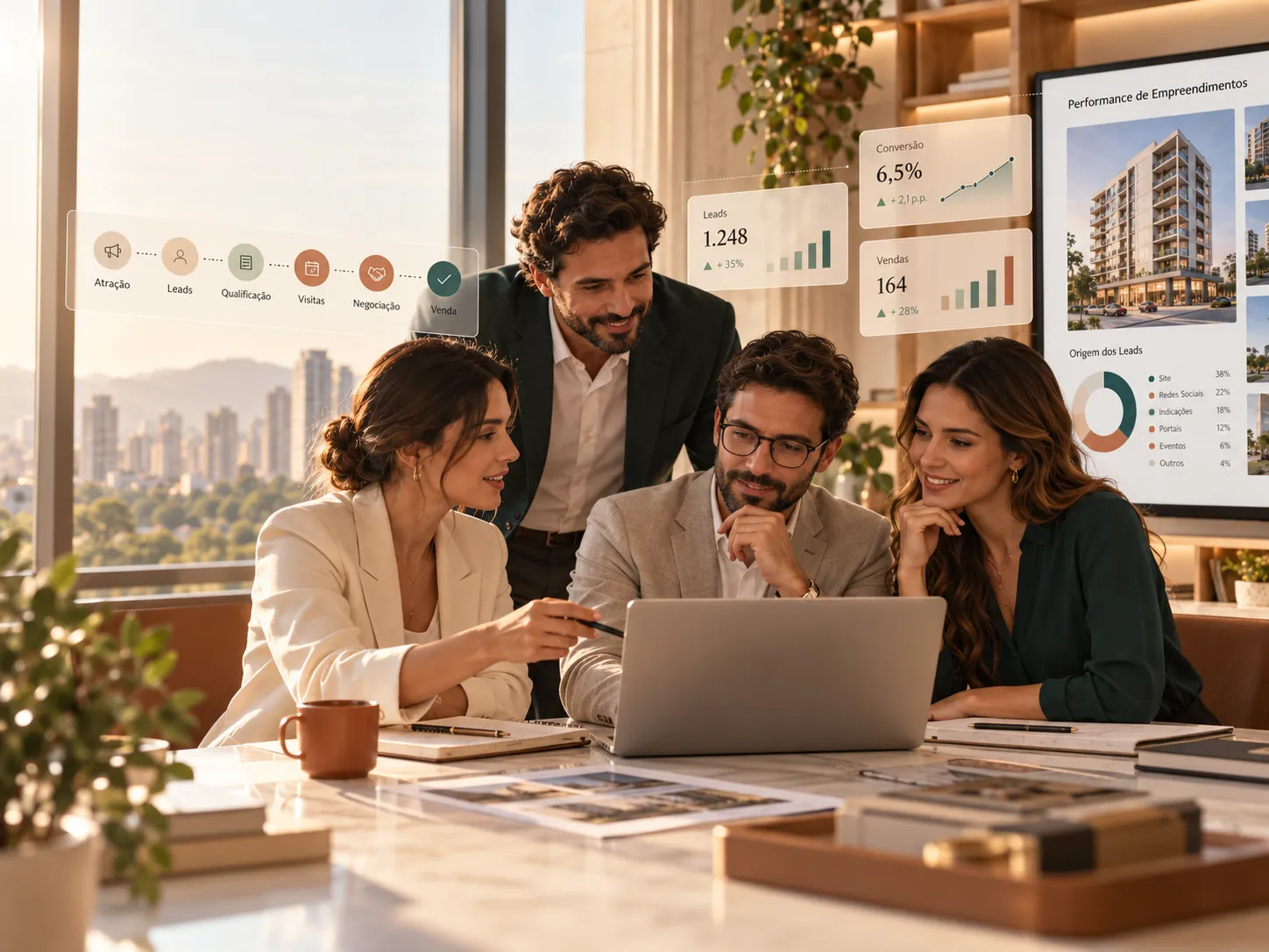 Equipe de profissionais analisando uma operação imobiliária